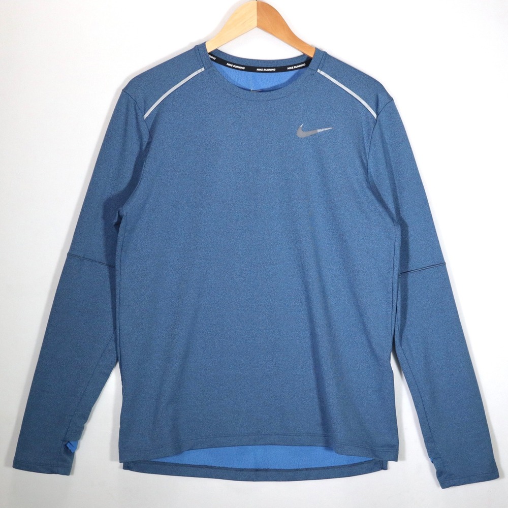 Nike Running Top Mens M Blue Dri-FIT Long Sleeve Thumbhole Athletic Training